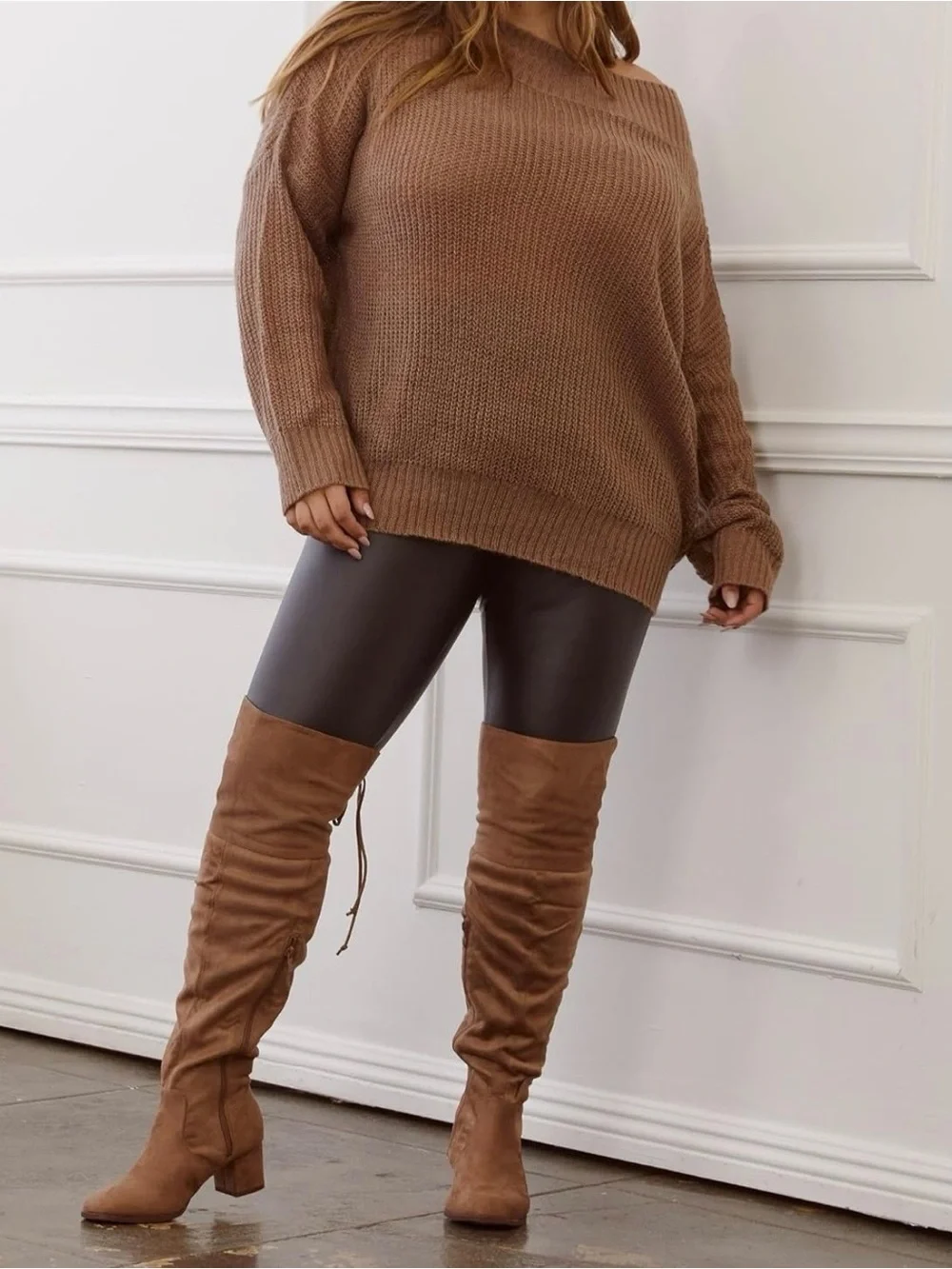 Over-the-Knee Suede Block Heel Boots - Taupe Brown